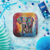 可愛い象カラフルファンキー混合メディア動物 ペーパープレート (パーティー)