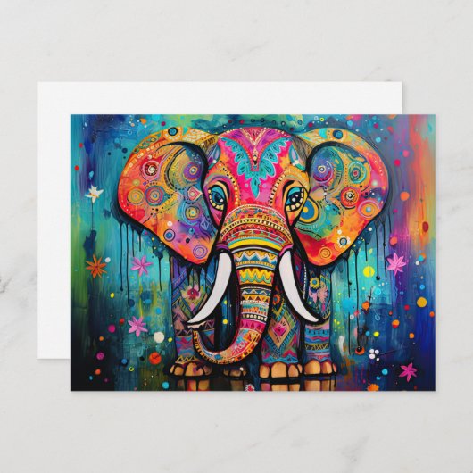 可愛い象カラフルファンキー混合メディア動物 ポストカード (正面/裏面)