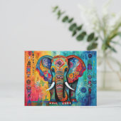 可愛い象カラフルファンキー混合メディア動物 ポストカード (スタンド正面)
