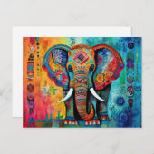 可愛い象カラフルファンキー混合メディア動物 ポストカード (正面/裏面)