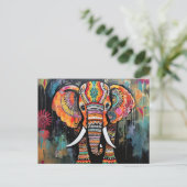可愛い象カラフルファンキー混合メディア動物 ポストカード (スタンド正面)