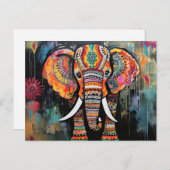 可愛い象カラフルファンキー混合メディア動物 ポストカード (正面/裏面)