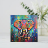 可愛い象カラフルファンキー混合メディア動物 招待状 (スタンド正面)