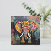 可愛い象カラフルファンキー混合メディア動物 招待状 (スタンド正面)