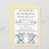 可愛い象ジェンダーが赤ちゃんシャワー招待状 招待状 (正面/裏面)