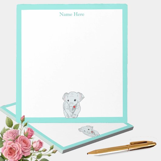 可愛い象ターコイズ枠シンプル付 ノートパッド