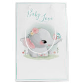 可愛い象ブルーウォーターベビーラブ ミディアムペーパーバッグ (正面)