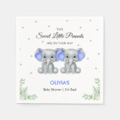 可愛い象ブルーツインボーイズ赤ちゃんシャワーパーティー スタンダードカクテルナプキン (正面)