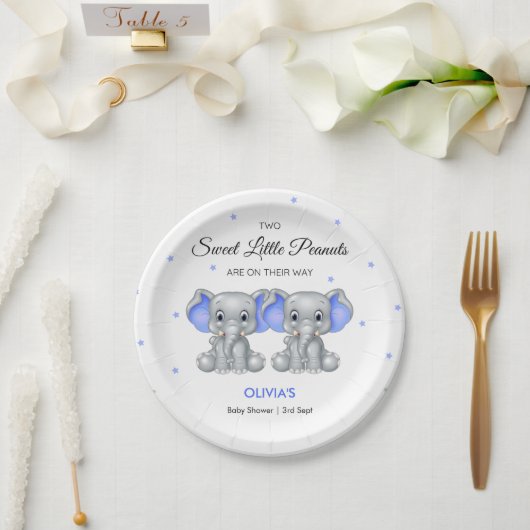 可愛い象ブルーツイン男の子の赤ちゃんシャワー ペーパープレート (ウェディング)
