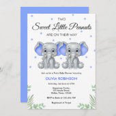 可愛い象ブルーツイン男の子の赤ちゃんシャワー 招待状 (正面/裏面)