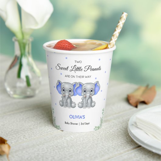 可愛い象ブルーツイン男の子の赤ちゃんシャワー 紙コップ (インサイチュ)