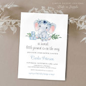 可愛い象ブルーフローラ男の子ベイビーシャワー 招待状