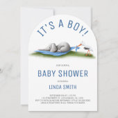 可愛い象ブルーボーイベビーシャワーアーチ 招待状 (正面)