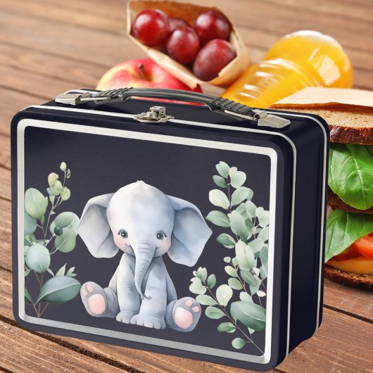 可愛い象ブルー名前をカスタムする メタルランチボックス