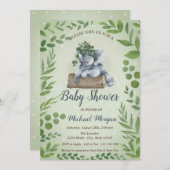 可愛い象葉の、ドット赤ちゃんシャワー 招待状 (正面/裏面)