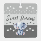 可愛い象shhh追加の名前が眠っている灰色 メタルオーナメント (裏面)