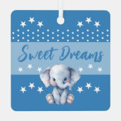 可愛い象shhh追加の名前が青く眠っている メタルオーナメント (裏面)