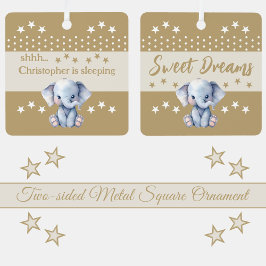 可愛い象shhh追加の名前は眠っている茶色 メタルオーナメント