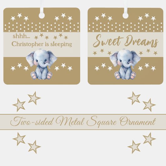 可愛い象shhh追加の名前は眠っている茶色 メタルオーナメント