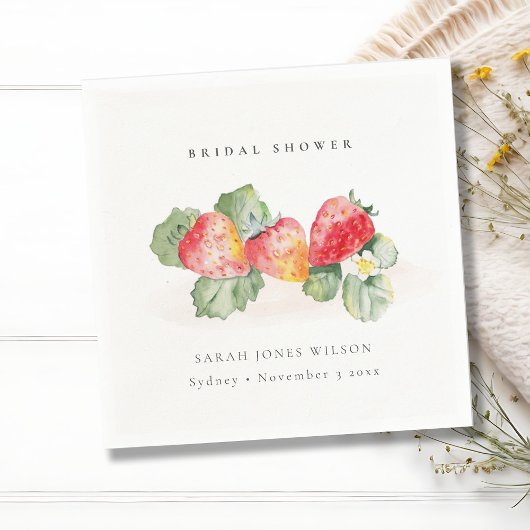 可愛い赤いちご葉ブライダルシャワー スタンダードカクテルナプキン