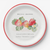可愛い赤いちご葉ブライダルシャワー ペーパープレート (正面)