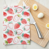 可愛い赤いちご離れ緑 キッチンタオル (四つ折り)