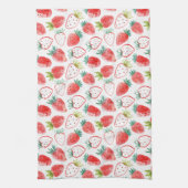 可愛い赤いちご離れ緑 キッチンタオル (縦)