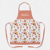 可愛い赤いキツネの母とベビーの花の模様サンゴ エプロン (正面)