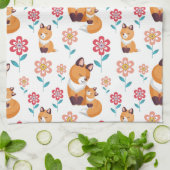 可愛い赤いキツネの母とベビー母の日 キッチンタオル (折り畳み)