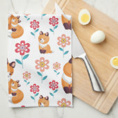 可愛い赤いキツネの母とベビー母の日 キッチンタオル (四つ折り)