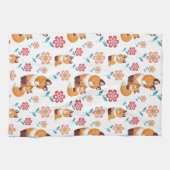 可愛い赤いキツネの母とベビー母の日 キッチンタオル (横)