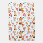 可愛い赤いキツネの母とベビー母の日 キッチンタオル (縦)