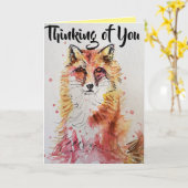 可愛い赤いキツネ考えるのYou Water Color Card カード (黄色い花)