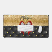 可愛い赤いキラキラ銀色の蝶ネクタイのモノグラム デスクマット (キーボード&マウス)