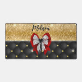 可愛い赤いキラキラ銀色の蝶ネクタイのモノグラム デスクマット (正面)