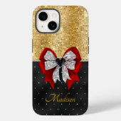 可愛い赤いキラキラ銀色の蝶ネクタイのモノグラム Case-Mate iPhoneケース (裏面)