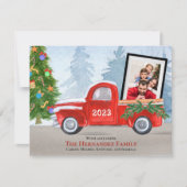 可愛い赤いクリスマストラックの数々の写真 シーズンカード (正面)
