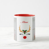 可愛い赤いクリスマスパーソナライズされたの子供の写真 マグカップ (中央)