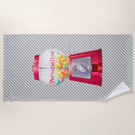 可愛い赤いグンボールマシンヴィンテージバブルガムストライプの ビーチタオル