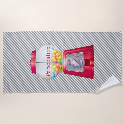 可愛い赤いグンボールマシンヴィンテージバブルガムストライプの ビーチタオル (正面)