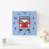 可愛い赤いデリバリートラック漫画イラストレーション スクエア壁時計 (ホーム)