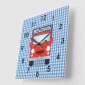 可愛い赤いデリバリートラック漫画イラストレーション スクエア壁時計 (傾斜)