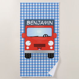 可愛い赤いデリバリートラック漫画イラストレーション ビーチタオル