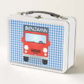 可愛い赤いデリバリートラック漫画イラストレーション メタルランチボックス (正面)