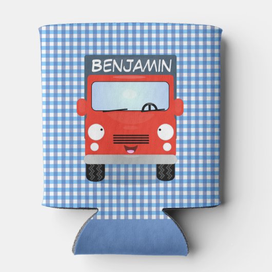 可愛い赤いデリバリートラック漫画イラストレーション 缶クーラー (裏面)