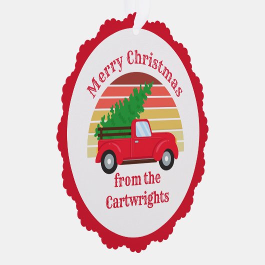 可愛い赤いトラックのクリスマスツリーカスタマイズ可能な贈り物 オーナメントカード (右)