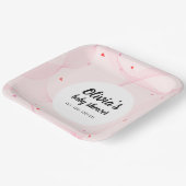 可愛い赤いハートのピンクの波線紙プレート ペーパープレート (傾斜あり)