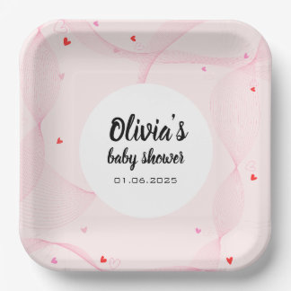 可愛い赤いハートのピンクの波線紙プレート ペーパープレート