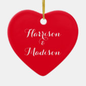 可愛い赤いハートスクリプト書道のカップル名 セラミックオーナメント (正面)