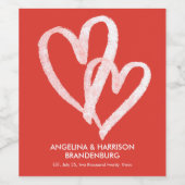 可愛い赤いハートヴァレンティヌカップル ワインラベル (シングルラベル)